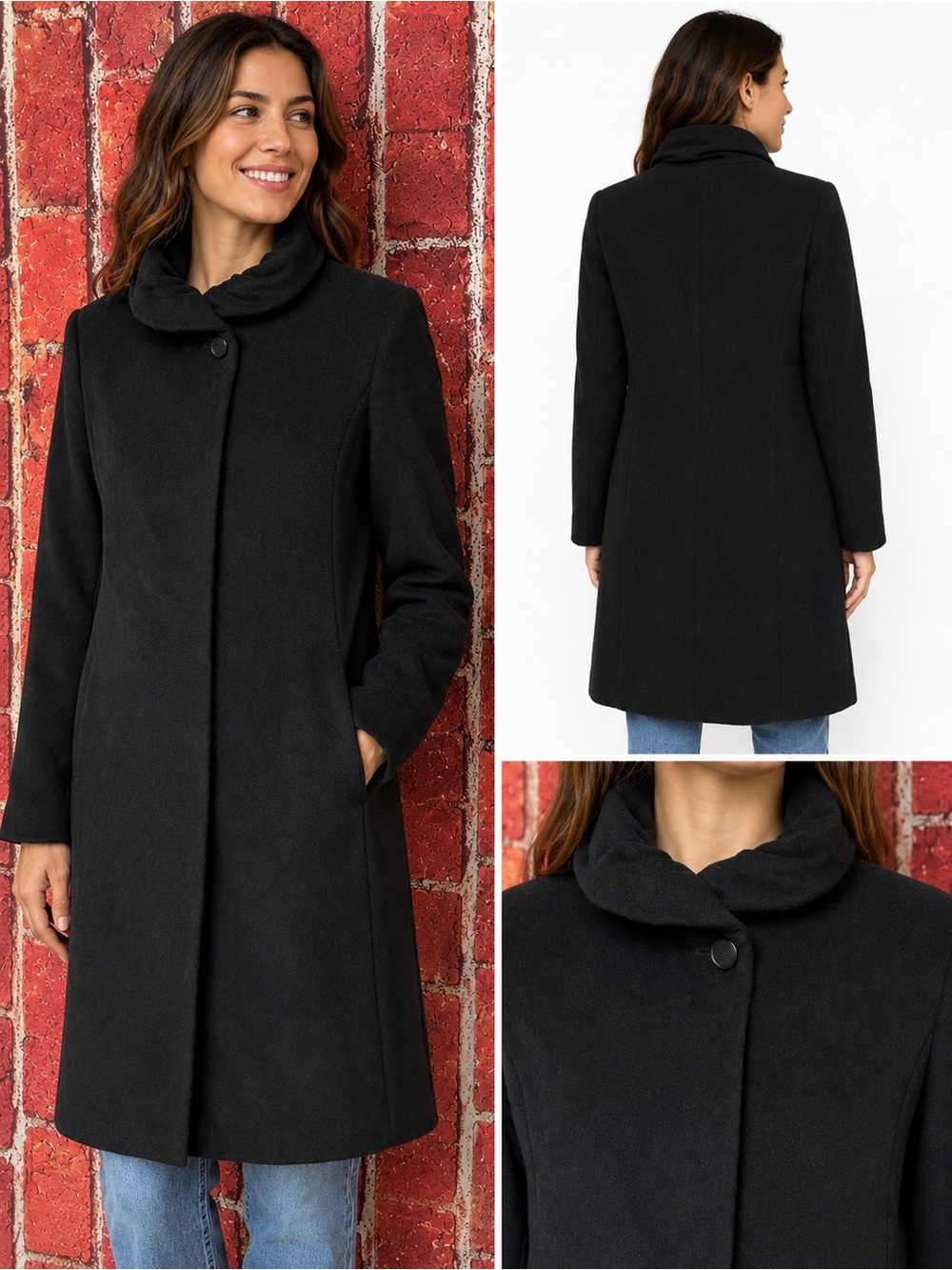 Cinzia Rocca Black Wool Cashmere Women Coat – Made in Italy – US Size 12